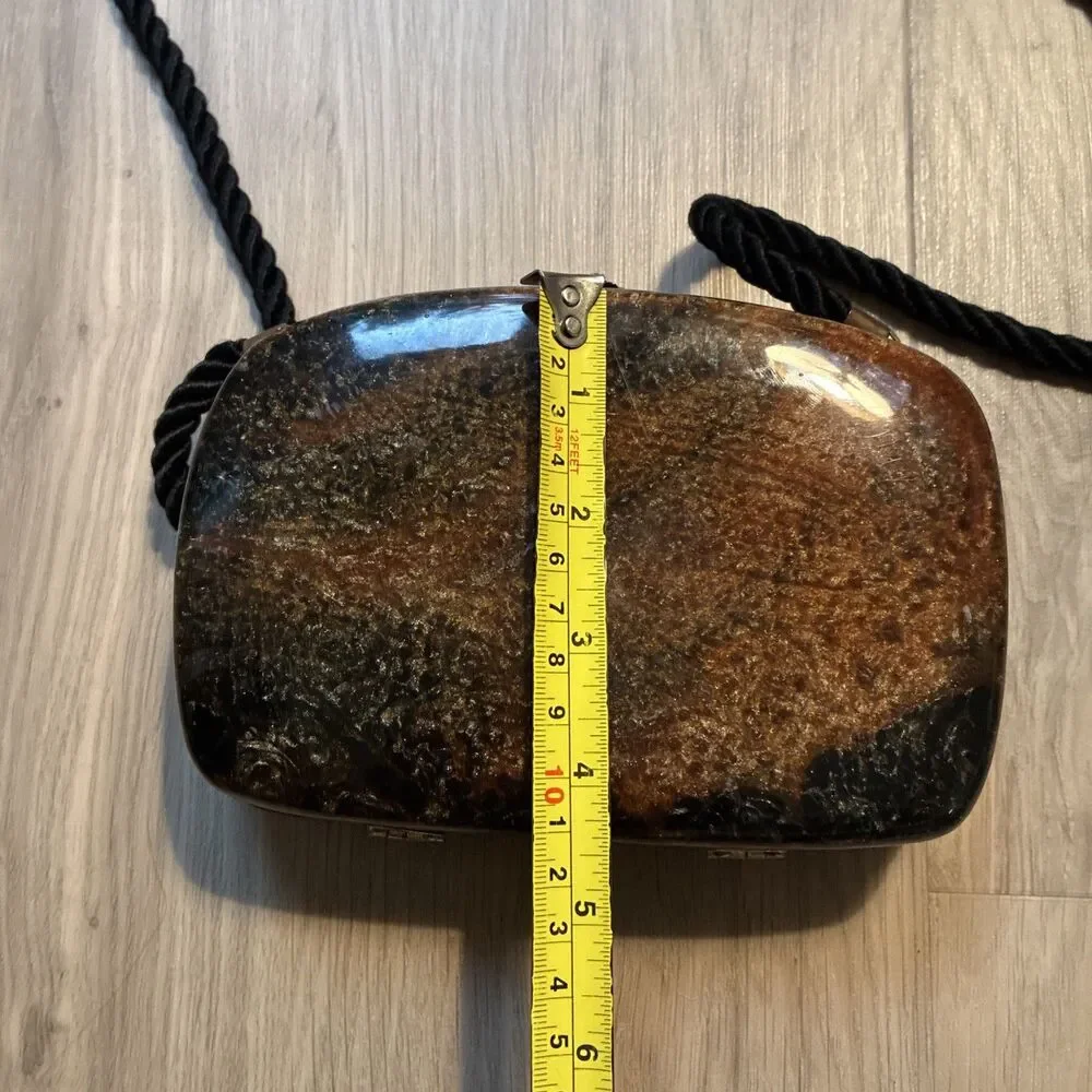 Vintage Lucite Tortoise Shell Cross Body Purse Bag Cord Strap 6.5”x4.5x1.75”
